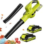 Laubbläser, 21 V, kabellos, mit Akku und Ladegerät, Geschwindigkeit 15000 U/min, Laubbläser, 2-in-1-Häcksler, elektrisch, für die Rasenpflege und Schneeschleudern (2 Batterie/B)