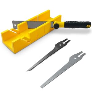 Konvixon Gehrungslade und Handsäge,6,8×30cm ABS-Schneidlade für NUR Kleinschnitte,3 Wechsel-Sägeblättern:Japansäge für Hart-&Weichholz,Gipskartonsäge für Hartholz/MDF/PVC,Feinzahnsäge für Weichmetalle