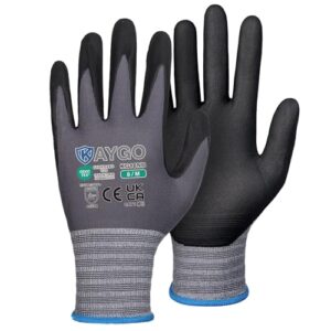 KAYGO Arbeitshandschuhe für Herren 3 Paar, Mikro Schaum Nitril beschichtet Atmungsaktiv Nylon Schutzhandschuhe, Antirutsch Grip Leicht Ölbeständig, Ideal für Auto Arbeit, KG18N (Schwarz, M, Gr 8)