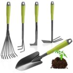 com-four® 5-teiliges Garten-Werkzeug-Set - Gartenset mit Doppelhacke, Kleingrubber, Fugenkratzer, Handrechen, Blumenkelle - Gartenwerkzeug für Pflanzen und Gartenarbeit