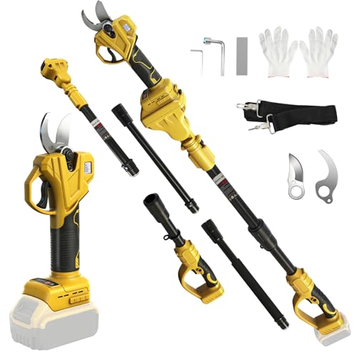 Akku Astschere Kompatibel mit Dewalt 20V, 2 in 1 Elektrische Gartenschere mit 2M Verlängerungsstange, Max.35 mm Schnittdurchmesser, LCD Display, Astschere Teleskop Ausziehbar bis 4,5m (ohne Akku)