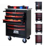 ELIHGTBY Werkzeugwagen leer mit 6 Schubladen Werkstattwagen als Mobile Werkbank mit Rollen Schwerlast zentral abschließbar Werkzeugschrank für Garage & Werkstatt Workshop Trolley Schwarz & Rot