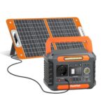 FlashFish 230Wh Tragbare Powerstation mit Solarpanel 60W, Solar Generator 300W(Spitze 600W) mit 2 DC-Anschlüsse, 4 USB-Anschlüsse, LED-Lichter, Notstromaggregat für Camping, Unterwegs,Stromausfälle