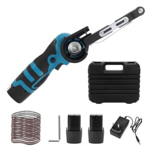 Bandschleifer, Band-Schleifmaschine, mit 15 Schleifbändern (80-1000 Körnung), 2 Akkus + Ladegerät, 16,8V Lithium-Ionen-Akku, 7000 U/min, Mini Schleifmaschine für Holz, Metall und gewölbte Oberflächen