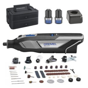Dremel 8240 Akku-Multitool 12V 2Ah, Multifunktionswerkzeug Set mit 2 Akkus, 5 Auf-und Vorsätze, 1 Dremel BOX, 65 Zubehören zum Schneiden, Gravieren, Schleifen, Polieren, Schärfen, Bohren