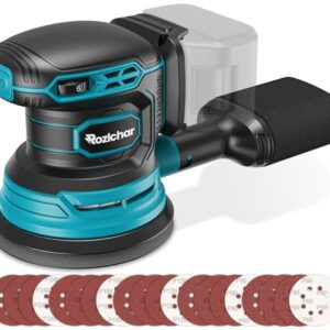 Akku-Exzenterschleifer, kompatibel mit for Makita 18V Akku (ohne Akku), elektrischer Handschleifer mit Staubabsaugung, 6 variable Geschwindigkeiten, 20 Stück Schleifpapier zum Schleifen und Polieren