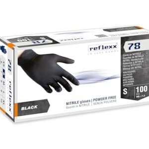 Reflexx R78 Nitrilhandschuhe, Puderfrei, Größe S, Schwarz (Packung mit 100 Stück)