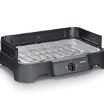 Severin Elektrogrill, Temperaturen 35-200 Grad Celsius, schnelles Aufheizen, 38x22 cm, Tischgrill mit Auffangschale, Edelstahl-Grillrost, Balkongrill, einfache Reinigung, 2000W, schwarz, PG 8593