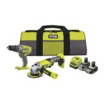 RYOBI 18 V ONE+ 6-tlg, Akku-Combo-Kit RCK182O-242SZL, Schlagbohrschrauber, Winkelschleifer, 2x Akkus (4,0Ah & 2,0Ah), Ladegerät, Werkzeugtasche