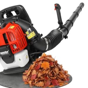HECHT Benzin Laubbläser 1,6 PS – 43 cm³, bis 180 km/h & 792 m³/h – 6,5 kg Leaf Blower/Laubgebläse mit Einfacher-Start & Antivibrations Rückenaufnahme