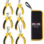 DOWELL 6-teiliges Mini-Zangen-Set, Nadelspitze, diagonale lange Nase, gebogene Nase, Endschneiden, Linesman für Handwerk und elektronische Geräte, inklusive Tasche