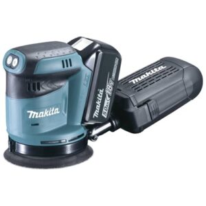 Makita DBO180RTJ Akku Exzenterschleifer 18 V, Ladegerät im Makpac, Blau, mit 2x Akku 5,0 Ah, 125 mm