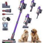 SMOTURE Akku Staubsauger 50.000 Pa 65 Min Laufzeit mit Mini-Turbinendüse, Anti-Tangle-Staubsauger Kabellos mit Touchscreen & Automodus für Tierhaare/Teppiche/Hartböden/Auto, VAC02–Verbesserte Version