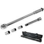 WALTER Drehmomentschlüssel-Satz 1/2" – Präzises Drehmoment 60-210 Nm, inkl. 3-tlg. Steckschlüssel-Set & Verlängerung, robuste Ausführung, einfache Handhabung mit Auswurftaste, hohe Auslösegenauigkeit