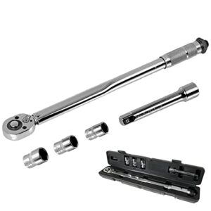 WALTER Drehmomentschlüssel-Satz 1/2" – Präzises Drehmoment 60-210 Nm, inkl. 3-tlg. Steckschlüssel-Set & Verlängerung, robuste Ausführung, einfache Handhabung mit Auswurftaste, hohe Auslösegenauigkeit