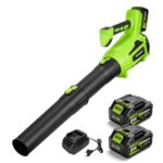 Newbeny Akku Laubbläser | 23000RPM 400KM/H | 6-Gang Bürstenlos Elektrische Luftgebläse | 2x21V Akkus & Ladegerät, Laubgebläse für Garten