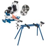 scheppach Kappzugsäge HM140L Kappsäge Gehrungssäge beidseitig neigbar Set + scheppach Untergestell UMF1550 Maschinentisch | Belastbarkeit 150kg | 935-1945mm