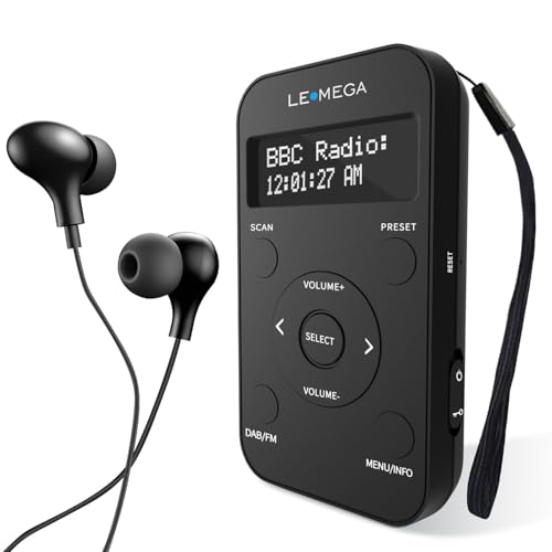 LEMEGA PR1L Taschenradio DAB/UKW, Tragbares DAB+ Radio (Wiederaufladbare Batterie, 20 Speicherplätze, LCD-Display, Inkl. Kopfhörer) Sport-DAB-Radio mit abschließbarem Schalter, Schwarz.