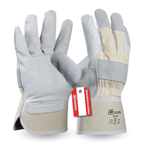 Gebol Worker, 1 Paar Arbeitshandschuhe aus Rindvollleder 1,0mm, Doppelnaht-Verstärkung, Bau & Schwerarbeit, 7cm gummierte Stulpe mit Canvas-Gewebe, für Herren, Gr. XL/10