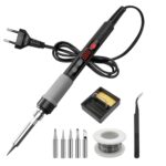 Lötkolben Set, Lötset 90W Lötstation mit Temperatur Einstellbar 180-520°C, Regelbar und EIN/AUS-Schalter mit 5 Lötspitzen, Lötkolbenständer, Lötzinn,Pinzette für Elektrische Arbeiten Reparaturen
