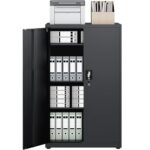 LAND·VOI Stahlschrank 4 Ebenen mit Schloss verstellbare Einlegeböden Doppeltüren Aktenschrank Werkzeugschrank für Büro Garage Haushalt Werkstatt 80x40x131.5 cm Schwarz