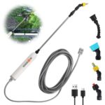 Hojalis Elektrischer Sprühstab, 3.7V Elektrischer Pflanzensprüher 4 Nebeldüsen und 5m Schlauch, 2 Leistungsstufen & Wiederaufladbare USB, Akku Drucksprüher für Garten,Terrasse,Rasen und Unkraut