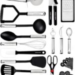Küchenutensilien Set Kochset - Antihaft Hitzebeständiger Küchenhelfer Set - Pfannenwender Kochlöffel set - Küchen Gadgets (25-tlg Nylon Set)