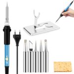 Brandmalerei Lötkolben Set, Brandmalkolben, Soldering Iron, 60W Lötset mit Temperatur Einstellbar 200-450°C, 5 Wechselspitzen zum Löten, Lötkolbenständer, zum Heißschneiden Schweißen Brandmalerei
