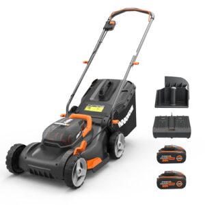 WORX WG743E Akku-Rasenmäher 40V, Profi Rasenmäher mit Mulchfunktion & PowerShare Akku, Rasenmähen ohne Kabel, Ideal für Gärten bis zu 500m² (inkl. 2X 4Ah Akkus & Dual-Ladegerät)