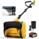 SXGSXG Schneefräse Akku Elektrische Schneefräse mit Akku und Ladegerät Arbeitsbreite 28cm, Schneehöhe 15cm, Auswurfweite 8m & Auswurfhöhe 1,6m,120° verstellbarem Auswurfkanal, Schneefräsen (Gelb)