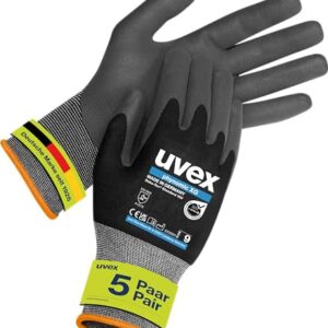 Uvex phynomic XG, 5 Paar - Montagehandschuh, Schutzhandschuh, Arbeitshandschuh - extra grip, wiederstandsfähig & feinfühlig - schwarz, grau - Größe 09/L