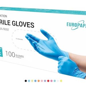 EUROPAPA® 100x Nitrilhandschuhe Box Einweghandschuhe, Einmalhandschuhe, Untersuchungshandschuhe, Nitril Handschuhe, puderfrei, ohne Latex, unsteril, latexfrei, disposible gloves (XL, Blau)