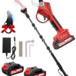 Akku Astschere Teleskop,40MM 2-IN-1 Akku Gartenschere mit Teleskopstiel mit 21V 2X 2000 mAh Akkus, 2.5m Reichweite, 6-10 Stunden, 800W Astschere Akku mit Bürstenlosem Motor für Gartenarbeit, Obstbäume
