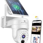 SYMYNELEC 2K Überwachungskamera Aussen Akku Solar, 5GHz/2,4GHz WLAN Kamera Überwachung Aussen Kabellos, 360° PTZ Aussenkamera mit KI-Bewegungserkennung, Farbnachtsicht, Zwei-Wege-Audio, Alexa, IP65