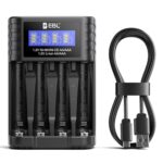 EBL Akku Ladegerät für AA AAA 1,2V NI-MH 1,5V Li-Ionen wiederaufladbare Batterien, Type-C Eingang, Intelligentes Anzeige- und Erkennungssystem, separater Ladeschacht