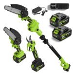 NewBeny 4-in-1 Astschere Teleskop & Teleskop Kettensäge Akku, Hochentaster mit 2 * 3,0-Ah-Batterien, 6-Zoll Akku Kettensäge, 180° Verstellbare Astsäge Elektrisch mit Teleskopstiel