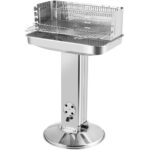 TLGREEN Holzkohlegrill edelstahl 57 * 38 * 90 cm, Säulengrill mit 5-fach höhenverstellbarem, verchromtem Grillrost, Aschekasten und Belüftung, BBQ-Grill für Camping, Strand, Garten, Party, Outdoor