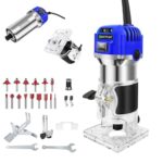 800W Oberfräse Electric Hand Holzfräse, 220V Einhand Oberfräsen Trimmer 27000r/min Einhandfräse 6-8mm Spannzangen mit 15 Pcs 1/4" Fräser Set