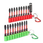 20 Stück Schlagfester Phillipes Schrauber Bit Set, PH1/PH2/PH3 50mm Bitsatz Magnetische 1/4 Zoll Sechskantschaft mit 60mm Bit-Halter und Farbige Weiche Hängestreifen zur Aufbewahrung Rot Grün