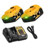 2Stück 5000mAh Ersatzakku für Dewalt Akku 18V + 4A DCB115 Ersatz für Dewalt Ladegerät XR DCB182 DCB184 DCB200 DCB184 DCB101 DCB107 DCB112 DCB105 DCB115 DCB203 mit LED-Anzeige