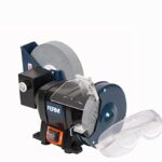 FERM BGM1021 Nass und Trockenschleifmaschine - Doppelschleifmaschine 250W - 150mm - Incl. P80 (Nass) und P36 (Trock) Schleifstein, Schutzbrille und Funkenfänger