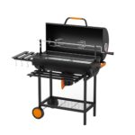 KEYO GRILL 29 Zoll Holzkohlegrill - 537 Sq In, Tonnenförmiger Grill mit Edelstahl Bratspieß & Zentrale Kohleschale. Ideal für Garten, Schuppen, Terrasse