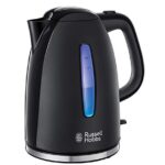 Russell Hobbs Wasserkocher [1,7l, 2400W, blaue LED-Beleuchtung] Textures+ (Schnellkochfunktion, herausnehmbarer Kalkfilter, beleuchtete Wasserstandsanzeige, autom. Deckelöffnung) Teekocher 22591-70