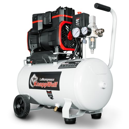 KnappWulf Flüsterkompressor KW6024 Luftkompressor Druckluftkompressor 24L Tank, 1500W, 69dB, 10 Bar Betriebsdruck, 256L/min Luftdurchsatz, mit Wasserabscheider, leise, 230V