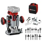 Einhell Professional Akku-Oberfräsen-Kantenfräsen-Set TP-RO 18 Set Li BL-Solo Power X-Change (18 V, Brushless, Frästiefen-Feineinstellung, inkl. Zubehör, Tasche, 15 tlg. Fräser-Set, ohne Akku)