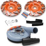 FANZWORK Absaugaufsatz Absaughaube für Winkelschleifer inkl. 2 x 125 mm Diamantschleiftopf PROFI QUALITÄT – Bürsten auswechselbar – 99% universal passend – verstärkter Adapterring – M14 Adapter