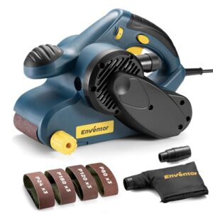 Enventor 950W Bandschleifer, 6 Geschwindigkeitsstufen (120–380 m/min), 2-in-1 Tischschleifer mit Staubbeutel und 12 Schleifbändern (P80, P120, P180,P240), 76 x 533 mm