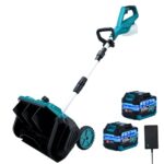 Akku Schneefräse für Makita Akku 18V, 1000W Elektrische Schneefräse mit Rollen, Arbeitsbreite 32 cm, max.Schneehöhe 18 cm,Wurfweite 6m,30° Einstellbar (Blau mit 2 Batterie)