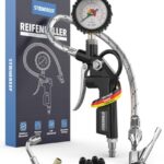 Reifenfüller mit Manometer [inkl. Adapter & Ersatzkappen] – Reifendruckfüller für Werkstatt, Auto und Fahrrad – Reifenfüller mit Schlauch und Luftdruckprüfer für Kompressor