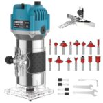 SKJJM Holzfräse Oberfräse Professionell, 800W 30000 U/min Elektrischer Oberfräse Trimmer mit 15 Stück Fräsen Cuter mit 6 Geschwindigkeitsstufen für Holz, Fasen, Nuten, Schneiden, Bohren